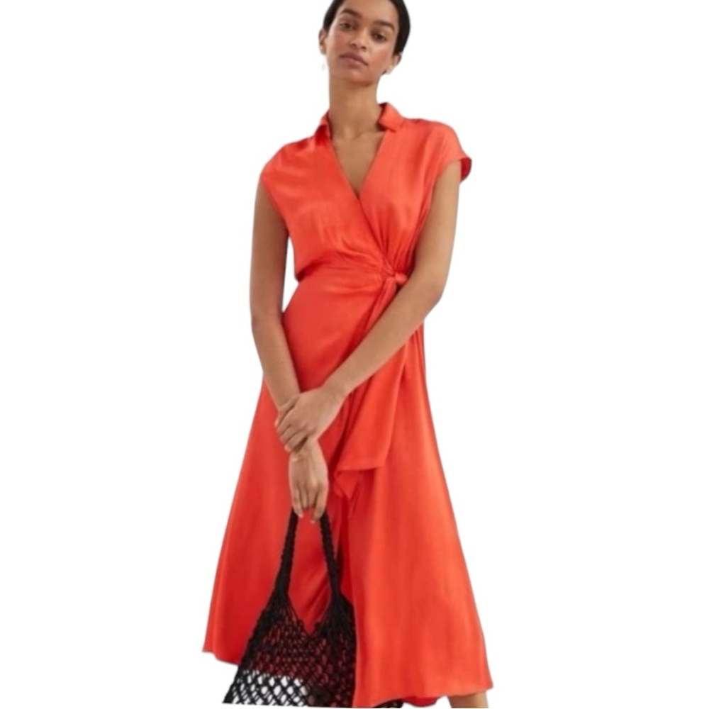Maeve Anthropologie Open Back Wrap Midi Dress In Red